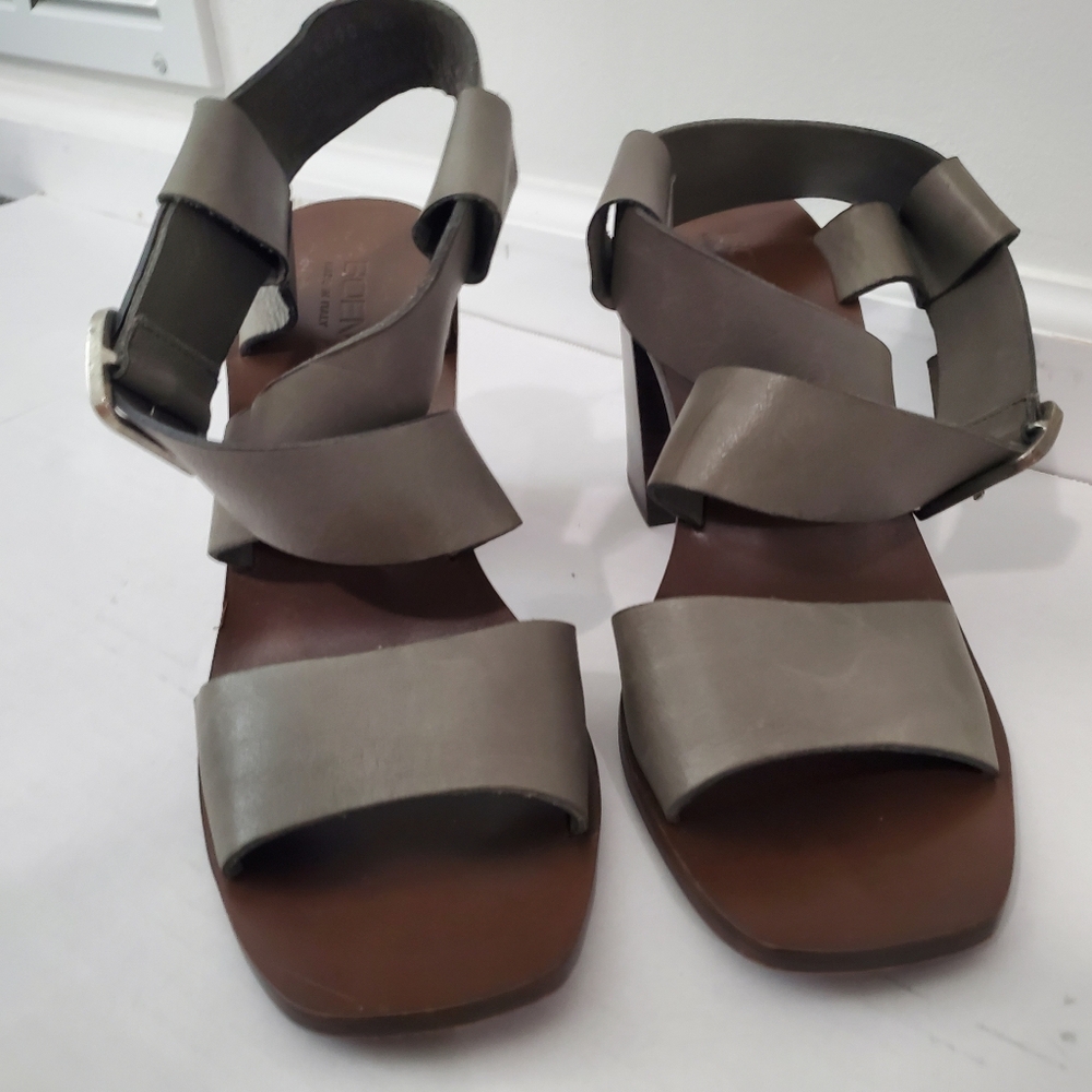 Boemos Italy Block Heel Sandals Eu Size 40 Us 9.5 Dark Gray Leather Square Toe - Picture 4 of 13